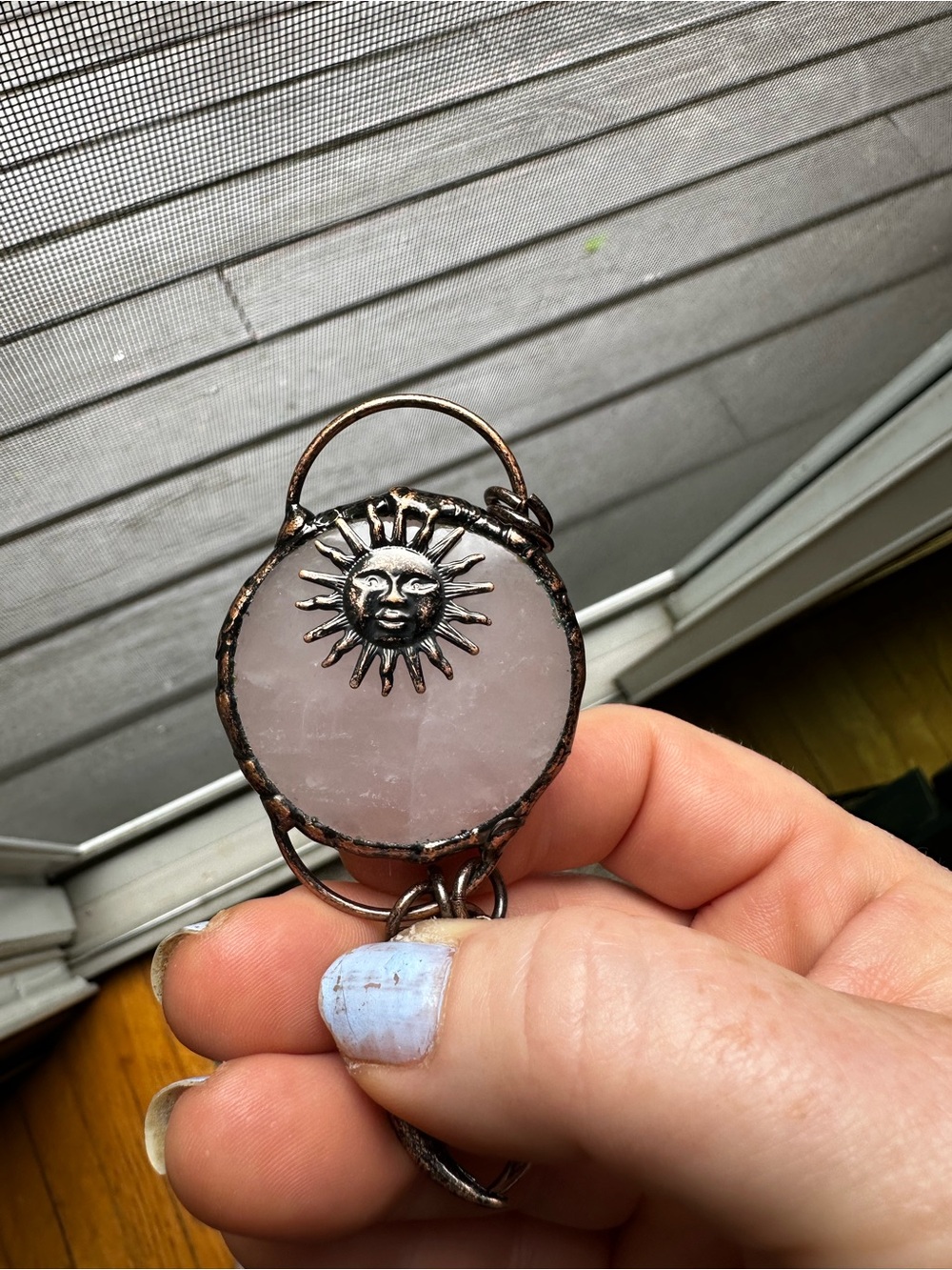 Rose Quartz Sun & Moon Pendant Necklace with Copper Accents - Picture 5 of 9